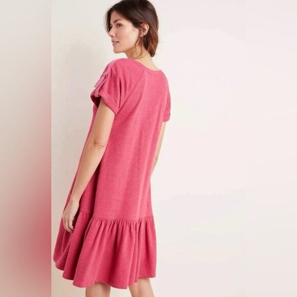 Anthropologie Saturday Sunday Kathie Flounced Mini Dress Pink‎ Red-Small - Picture 2 of 10